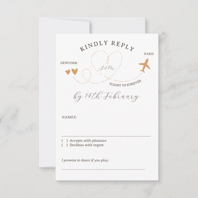 Tarjeta De Confirmación De Asistencia Wedding Travel Flight Plane Kindly Reply (Anverso)