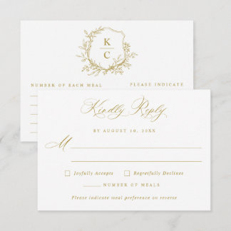 Tarjeta De Confirmación De Asistencia Wedding Vintage Elegant Classic Gold Meal Choice
