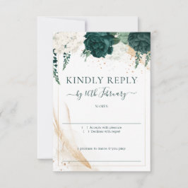 Tarjeta De Confirmación De Asistencia Wedding White Signature Emerald Green Rose