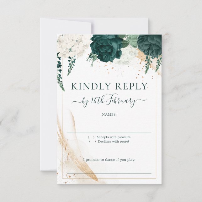 Tarjeta De Confirmación De Asistencia Wedding White Signature Emerald Green Rose (Anverso)