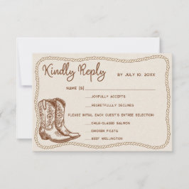 Tarjeta De Confirmación De Asistencia Western Cowboy Boots Barn Wedding Meal Choice
