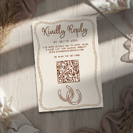 Tarjeta De Confirmación De Asistencia Western Cowboy Boots Barn Wedding Website QR Code