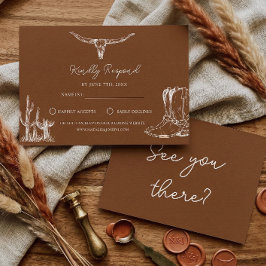 Tarjeta De Confirmación De Asistencia Western Cowboy Rustic Desert Country Boots Wedding