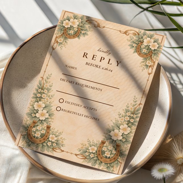 Tarjeta De Confirmación De Asistencia Western Desert Horseshoe Floral Wedding (Subido por el creador)