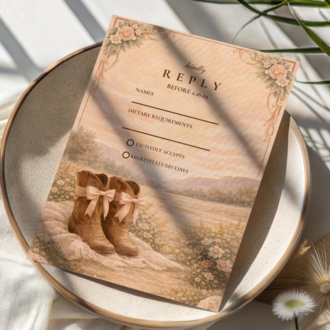 Tarjeta De Confirmación De Asistencia Western Lace Cowboy Boots Wedding (Subido por el creador)