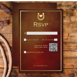 Tarjeta De Confirmación De Asistencia Western Rustic Horseshoe Burgundy & Gold QR Code
