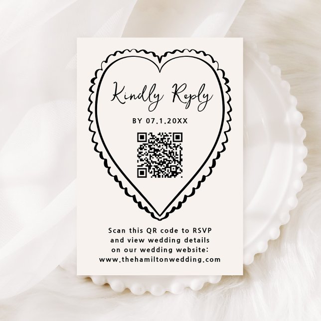 Tarjeta De Confirmación De Asistencia Whimsical Black Heart QR Code Wedding (Subido por el creador)