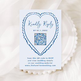 Tarjeta De Confirmación De Asistencia Whimsical Blue Heart QR Code Wedding