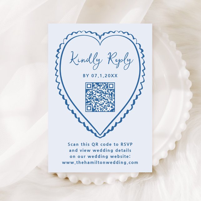 Tarjeta De Confirmación De Asistencia Whimsical Blue Heart QR Code Wedding (Subido por el creador)