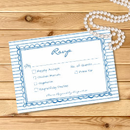 Tarjeta De Confirmación De Asistencia Whimsical Blue Watercolor Stripe Wedding