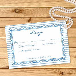 Tarjeta De Confirmación De Asistencia Whimsical Blue Watercolor Stripe Wedding