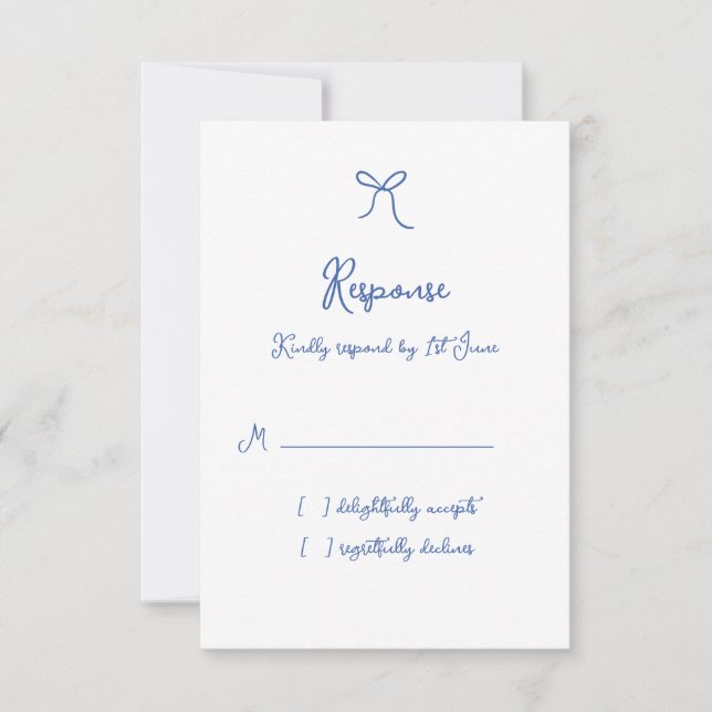Tarjeta De Confirmación De Asistencia Whimsical Bow French Blue Boda (Anverso)