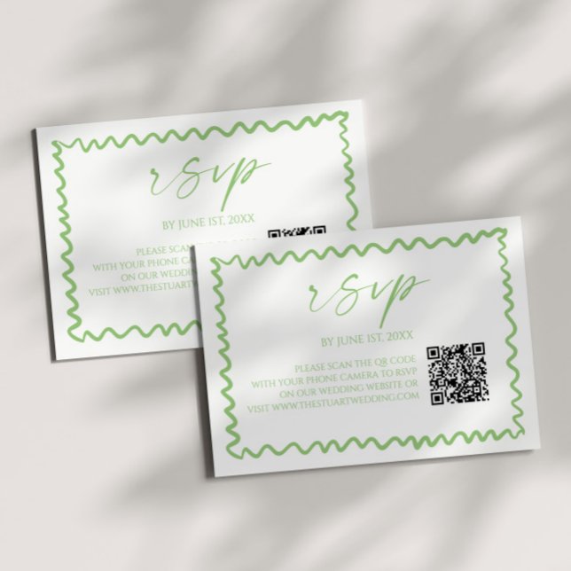 Tarjeta De Confirmación De Asistencia Whimsical Citrus Green Wavy Border QR Code Wedding (Subido por el creador)