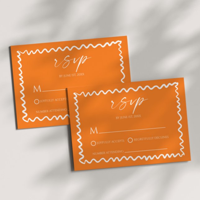 Tarjeta De Confirmación De Asistencia Whimsical Citrus Orange Wavy Border Wedding (Subido por el creador)