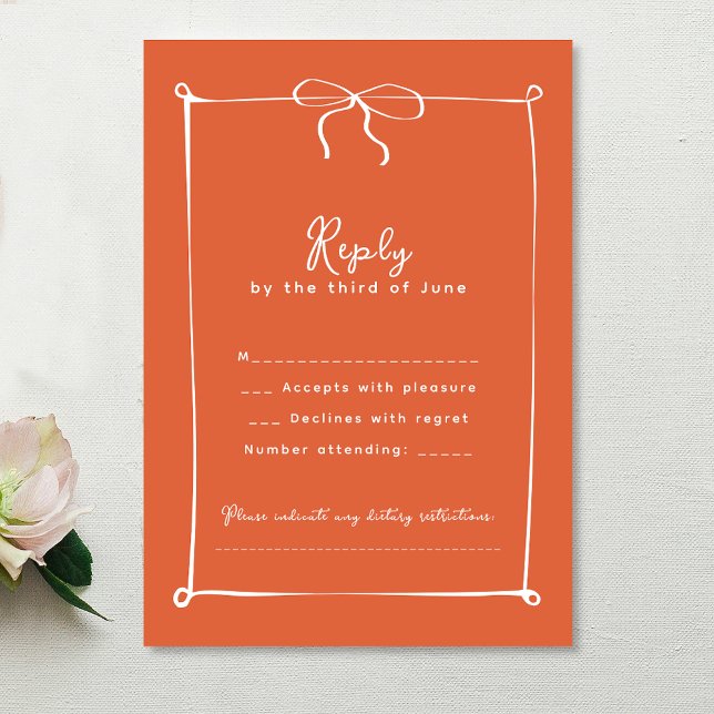 Tarjeta De Confirmación De Asistencia Whimsical Italiano Sunset con Boda White Bow (Subido por el creador)