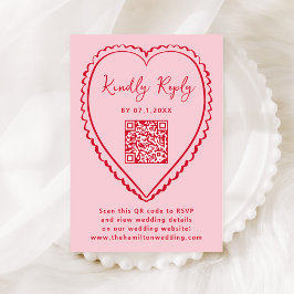 Tarjeta De Confirmación De Asistencia Whimsical Pink and Red Heart QR Code Wedding