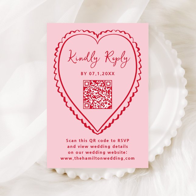 Tarjeta De Confirmación De Asistencia Whimsical Pink and Red Heart QR Code Wedding (Subido por el creador)