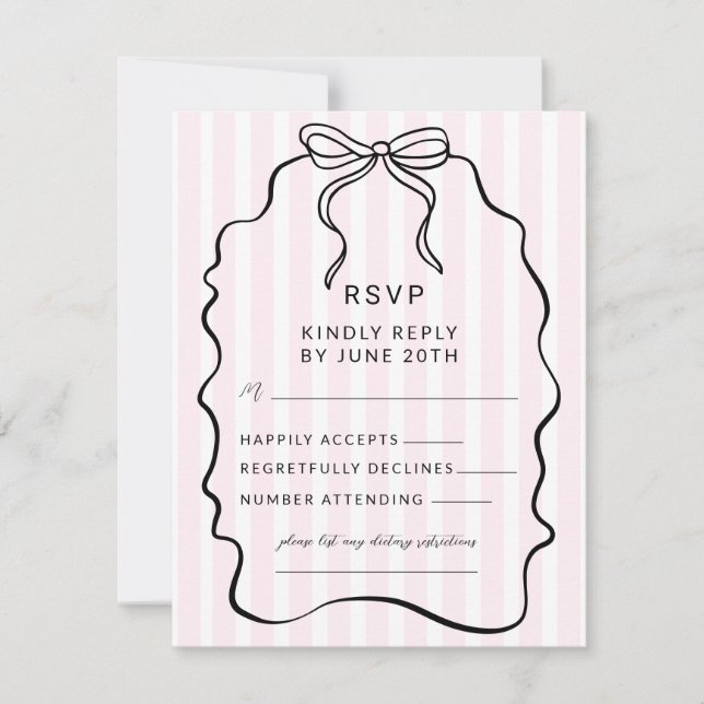 Tarjeta De Confirmación De Asistencia Whimsical Pinstripe Bow Boda (Anverso)
