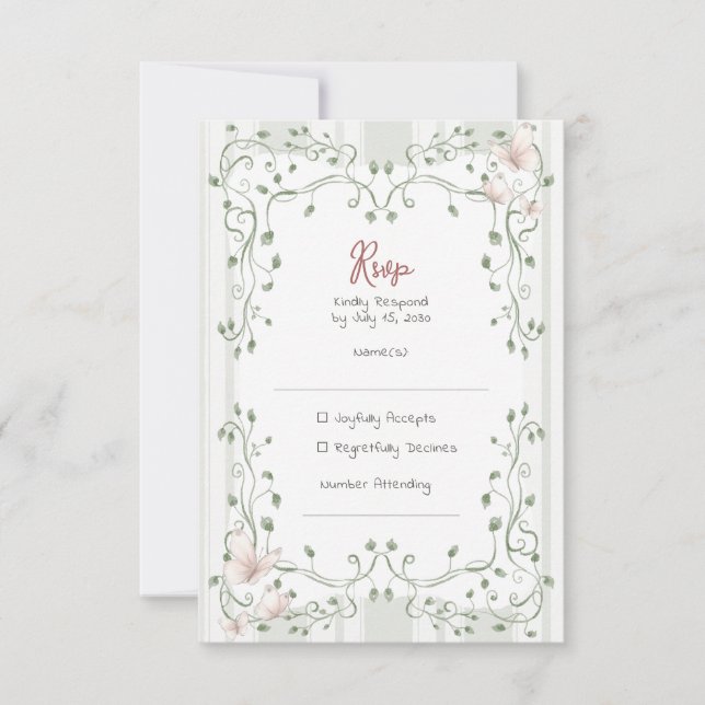 Tarjeta De Confirmación De Asistencia Whimsical Sage Greenery Wedding (Anverso)