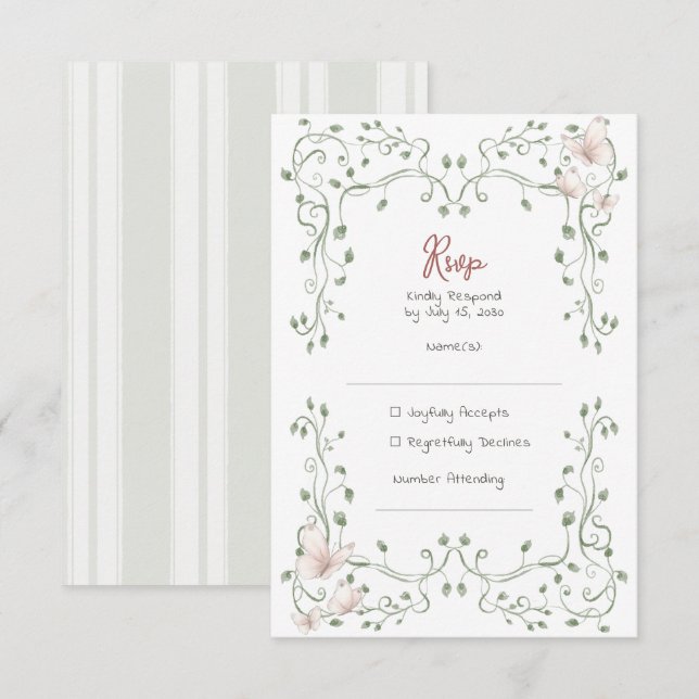 Tarjeta De Confirmación De Asistencia Whimsical Sage Greenery Wedding (Anverso / Reverso)