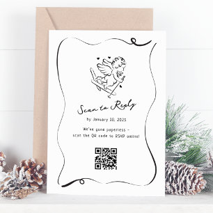 Tarjeta De Confirmación De Asistencia Whimsical Ski Cupido Boda de código QR