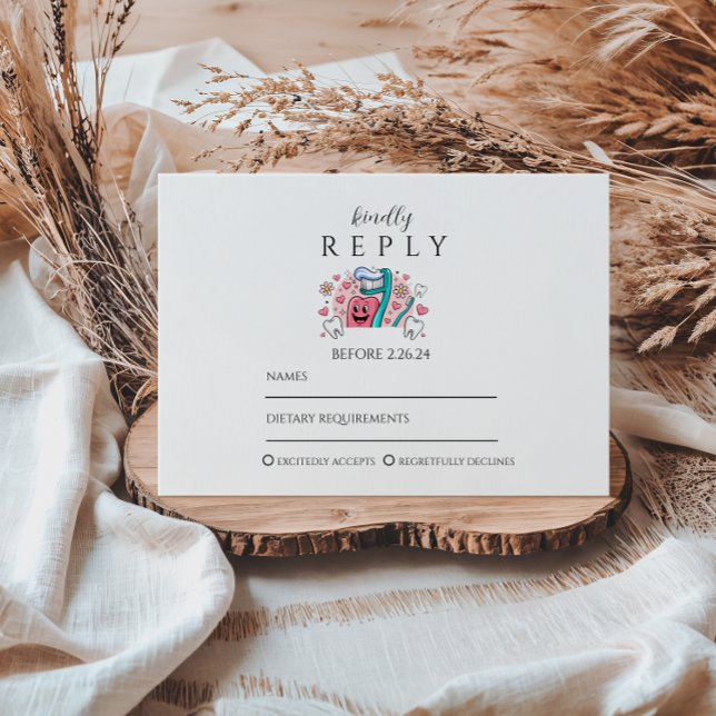 Tarjeta De Confirmación De Asistencia Whimsical Tooth & Hearts Dental Graduation Party (Subido por el creador)