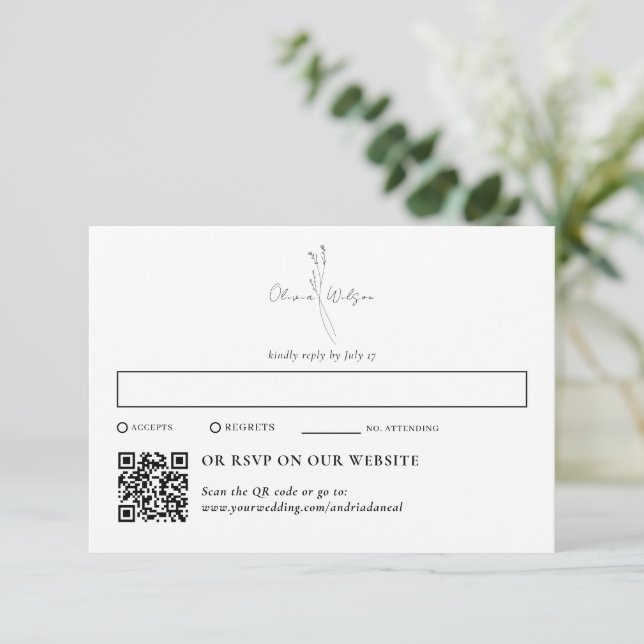 Tarjeta De Confirmación De Asistencia White Elegant Botanical Traditional & QR Code (Anverso de pie)