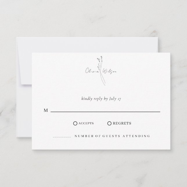 Tarjeta De Confirmación De Asistencia White Elegant Minimalist Botanical Wedding (Anverso)