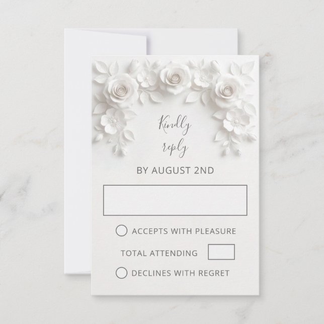 Tarjeta De Confirmación De Asistencia White Faux Paper Cut Roses Wedding (Anverso)