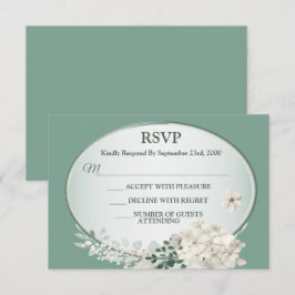 Tarjeta De Confirmación De Asistencia White Jasmine Floral Green Geometric Wedding Party