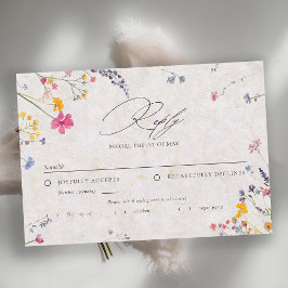 Tarjeta De Confirmación De Asistencia Wildflower Petal Watercolor Elegant Wedding Meal