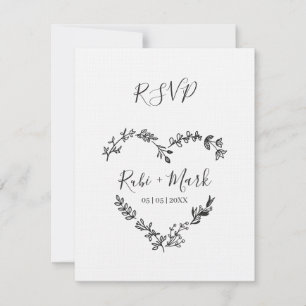 Tarjeta De Confirmación De Asistencia Wildflowers Heart in Black for Wedding