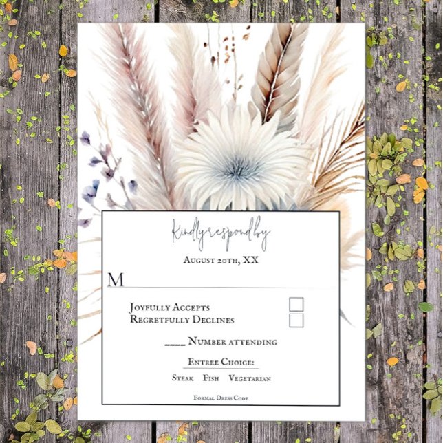 Tarjeta De Confirmación De Asistencia Winter Boho Floral Boda | Blanca (White Winter Boho Floral Wedding RSVP Card)