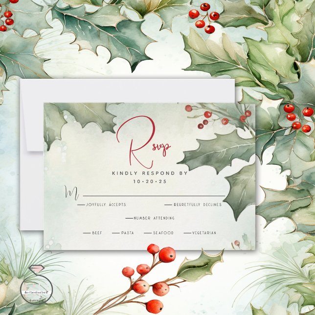 Tarjeta De Confirmación De Asistencia Winter Holly y Berries (Subido por el creador)