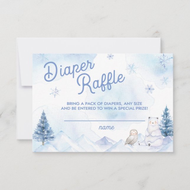 Tarjeta De Confirmación De Asistencia Winter Wonderland Baby Shower Diaper Raffle (Anverso)