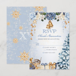 Tarjeta De Confirmación De Asistencia Winter Wonderland Blue and Gold Quinceanera