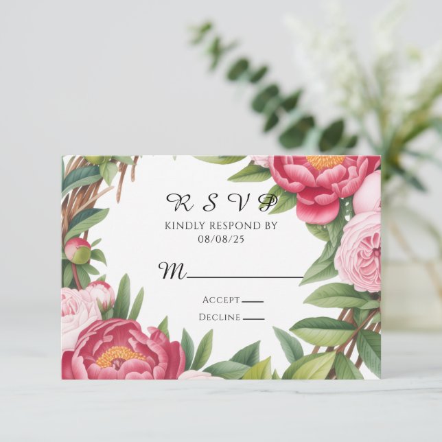 Tarjeta De Confirmación De Asistencia Winterberry Primrose Floral Boda (Anverso de pie)