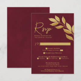 Tarjeta De Confirmación De Asistencia Wistful Leaves Burgundy & Gold Watercolor Wedding