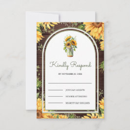 Tarjeta De Confirmación De Asistencia Wood Sunflowers Mason Jar Arch Wedding