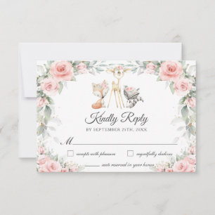 Tarjeta De Confirmación De Asistencia Woodland Animals Soft Rubor Flores rosas Verdor
