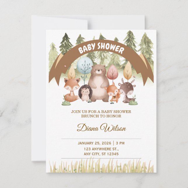 Tarjeta De Confirmación De Asistencia Woodland Forest Baby Shower Invite (Anverso)