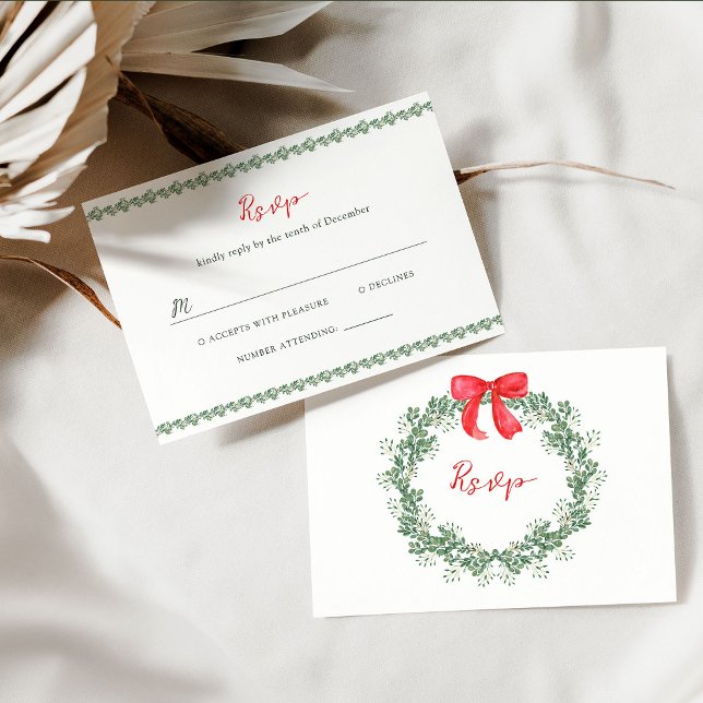 Tarjeta De Confirmación De Asistencia Wreath navidades | Boda de feriado caprichoso (Subido por el creador)