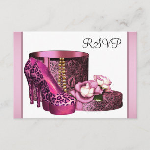 Tarjeta De Confirmación De Asistencia Zapatos de tacón alto rosados de mujer Leopardo 50