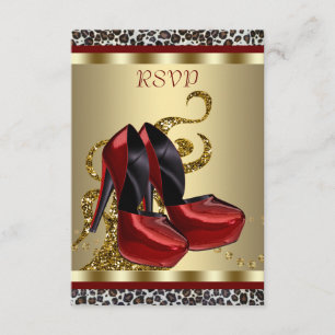 Tarjeta De Confirmación De Asistencia Zapatos rojos de tacón alto Leopard Sweet Sixteen 