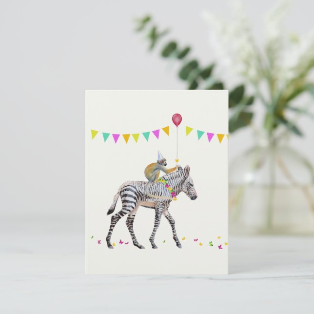 Tarjeta De Confirmación De Asistencia Zebra Monkey balloon party Antwoordkaart (Anverso de pie)