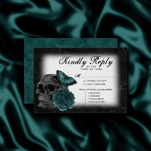 Tarjeta De Confirmación De Asistencia Zodiac Magic Rosas de cráneo gótico verde oscuro