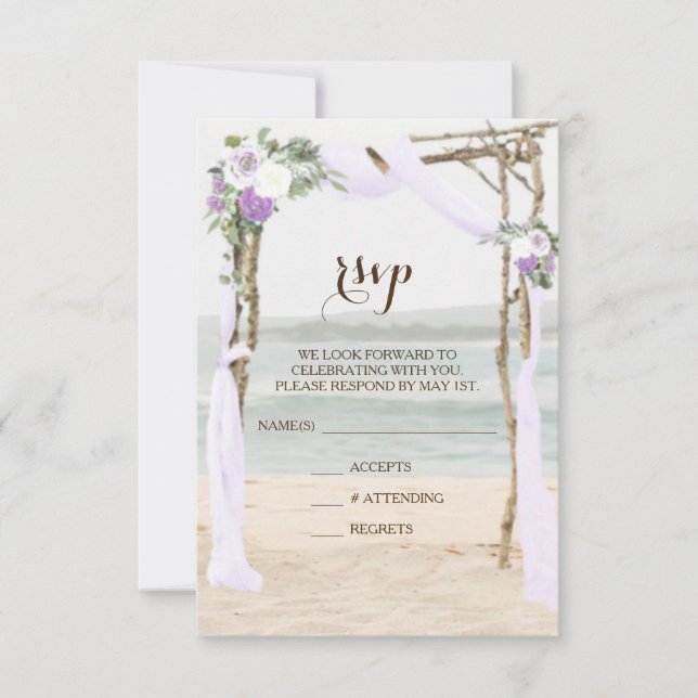 Tarjeta de confirmación de boda Beach Arbor Lavand (Anverso)