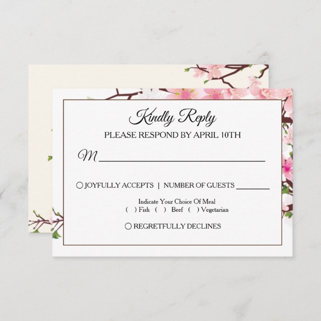 Tarjeta de confirmación de boda beige rosa flor de (Anverso / Reverso)