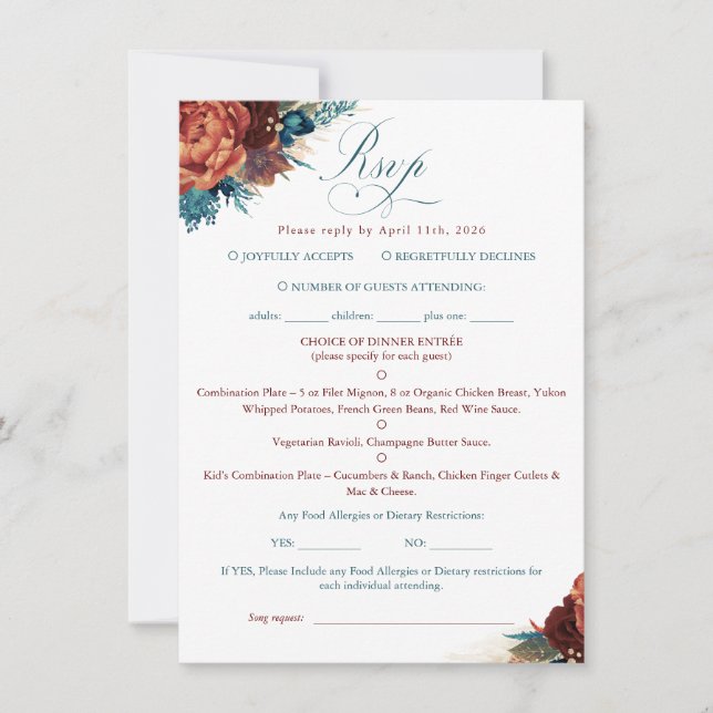 Tarjeta de confirmación de boda boho floral de ter (Anverso)