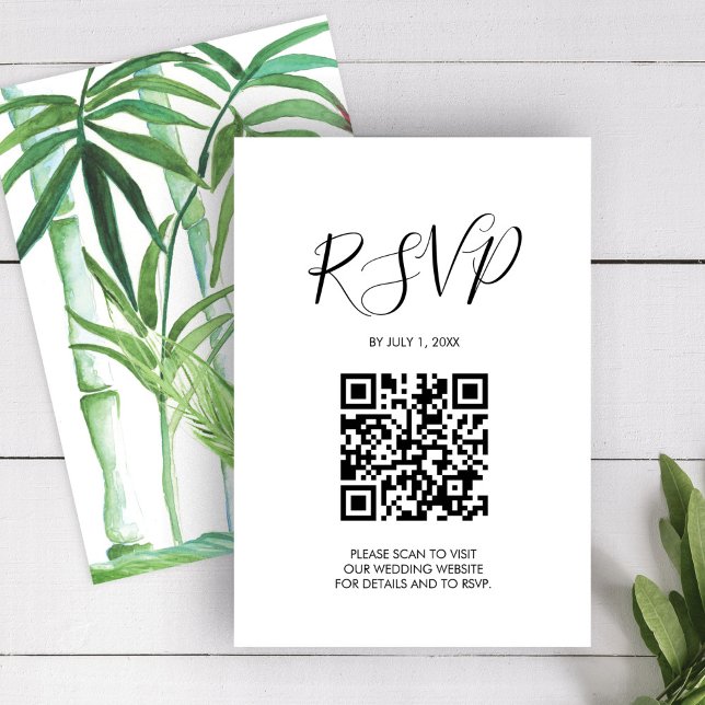 Tarjeta de confirmación de boda con código QR en a (QR code Wedding RSVP Watercolor Enclosure Card
)